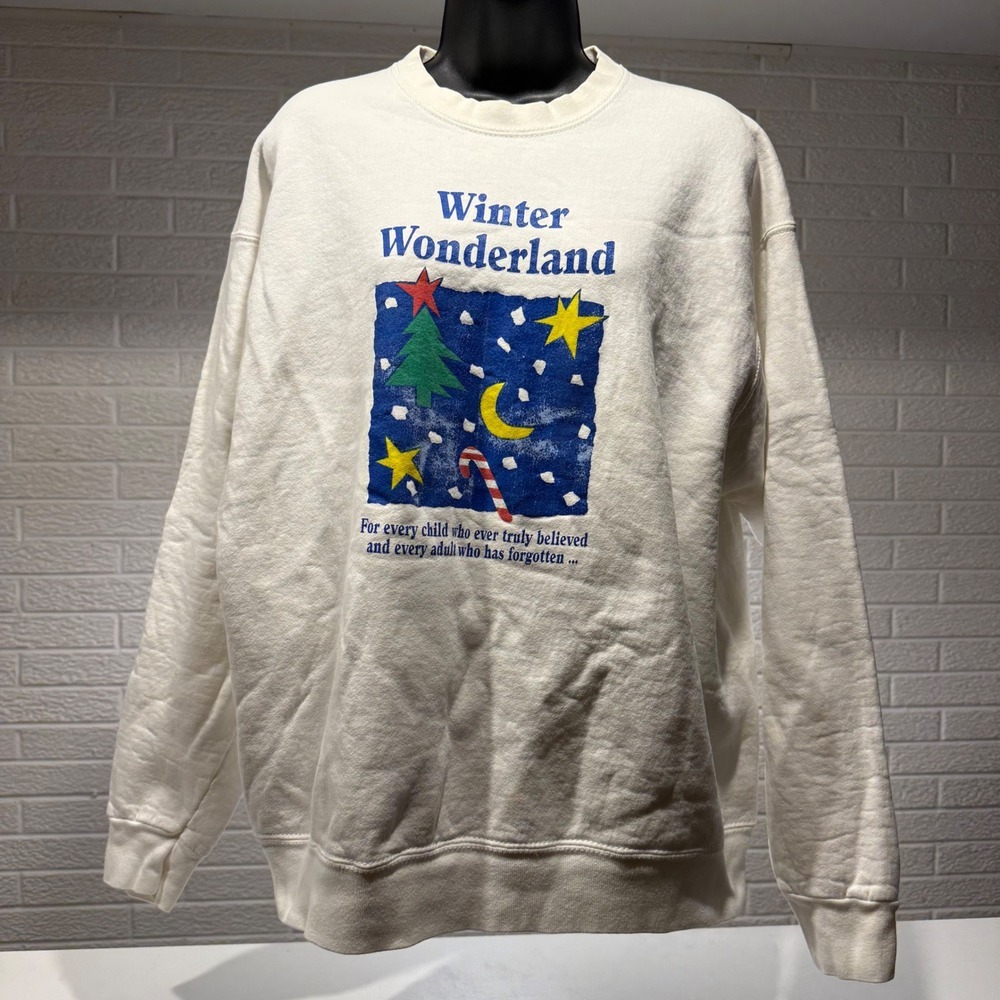Fruit of the Loom Winter Wonderland‎ Graphic Sweatshirt Adult XL Cream Christmas